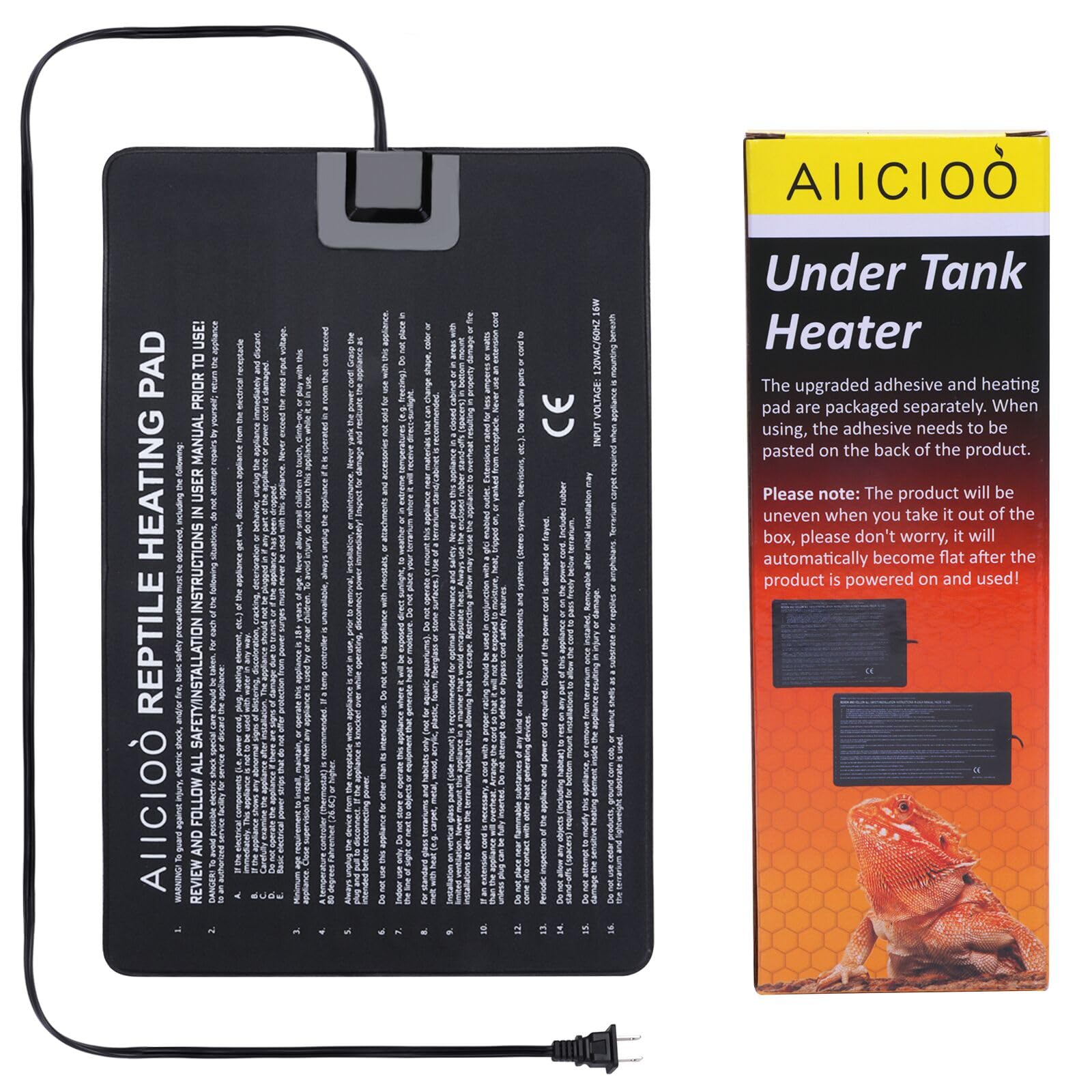 Aiicioo reptile heating pad 8x12 inch heat area provides steady terrarium warmth.
