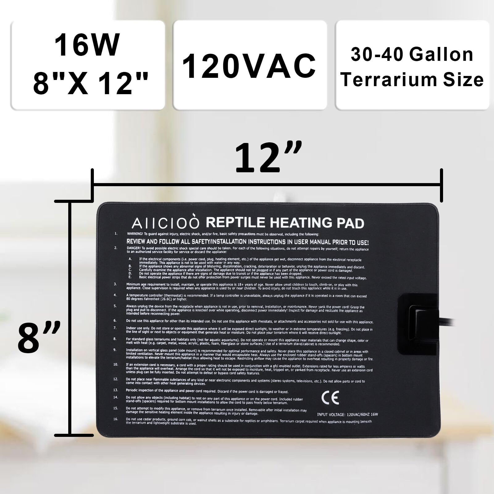 Aiicioo reptile heating pad bottom mount setup showing discreet heat source.