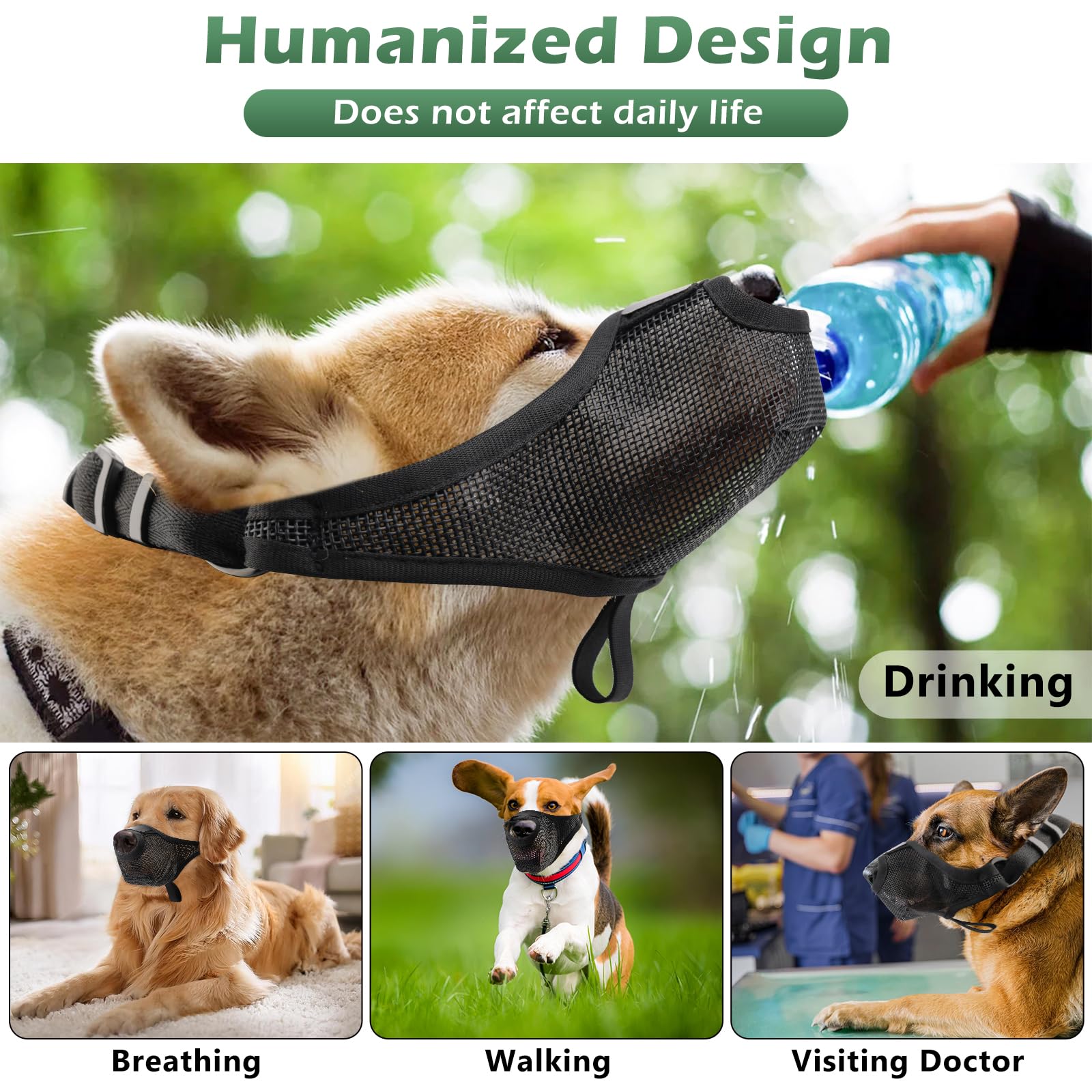 Aiieim dog muzzle drinking-panting enables drinking and breathing freely.