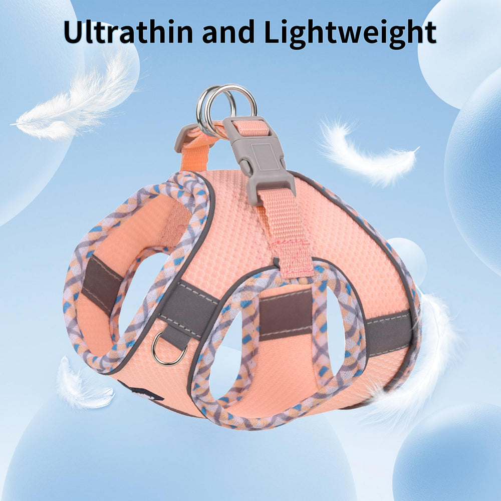 Aiitle Tiny Dog Harness pink xxxs side view shows adjustable fit and escape-proof design