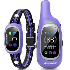 AIKEEP 2-in-1 collar remote in hand shows long-range training capability.