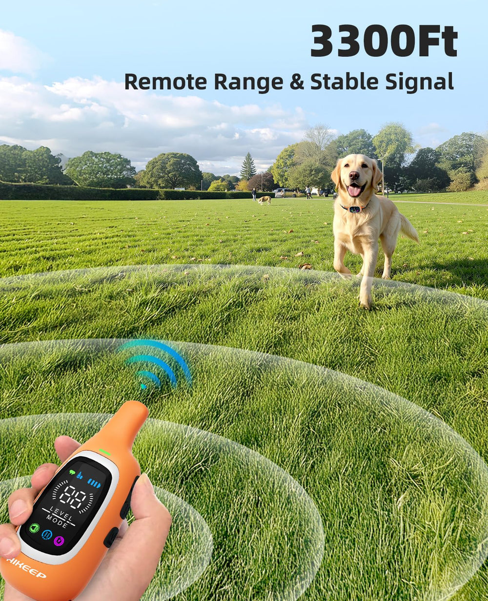 AIKEEP remote with 3300ft range enables training in parks and open spaces.