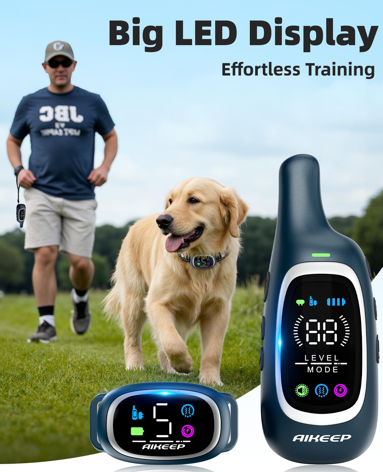 AIKEEP training modes include beep, vibration, and multi-level shock for versatility.