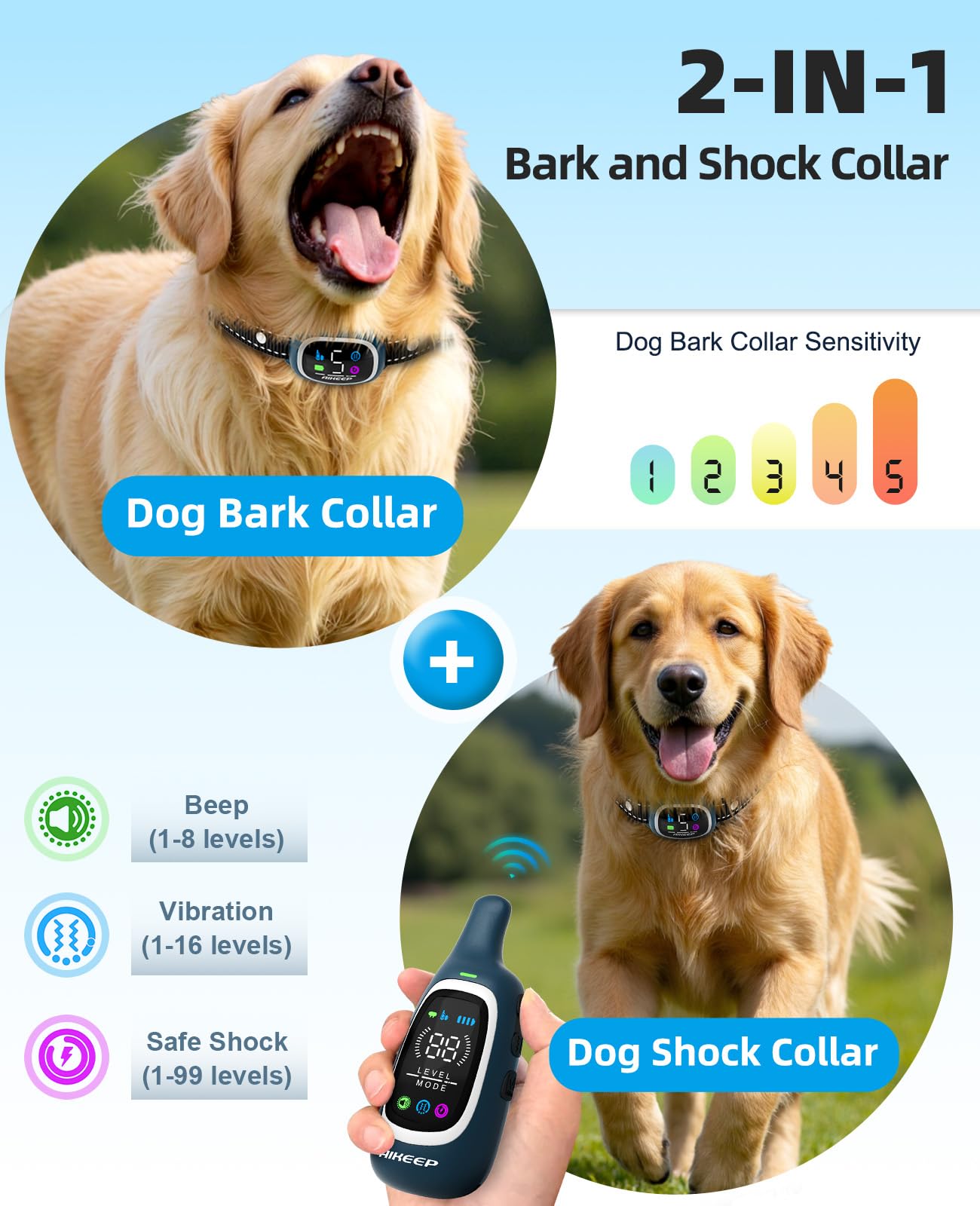 AIKEEP IP67 waterproof e-collar withstands rain, swimming, and muddy adventures.