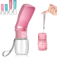 AIKIDS foldable dog water bottle pink cap demonstrates portable, leak-proof travel hydration for pets.
