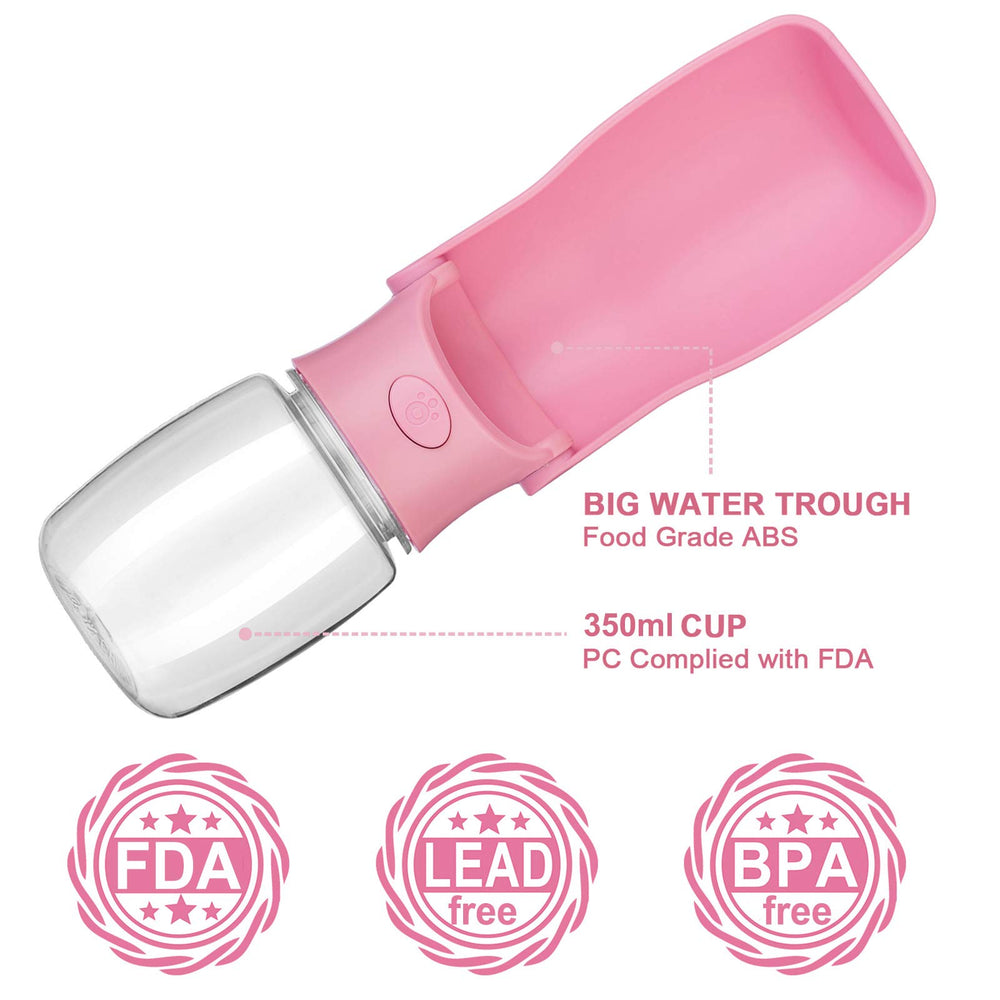 AIKIDS foldable dog water bottle pink collapsible design fits in bags for easy walks.