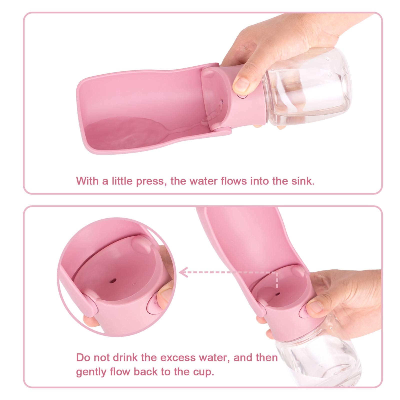 AIKIDS water bottle with 550ml capacity keeps pets hydrated on hikes and trips.