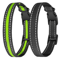 Aikko reflective adjustable replacement strap for dog collar in black and green enhances nighttime visibility.
