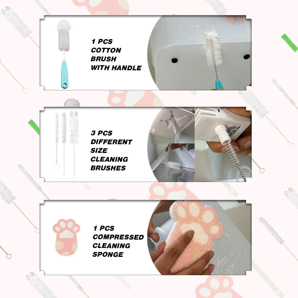 AIMAOGOU assorted cleaning brushes tackle crevices in pet fountains.