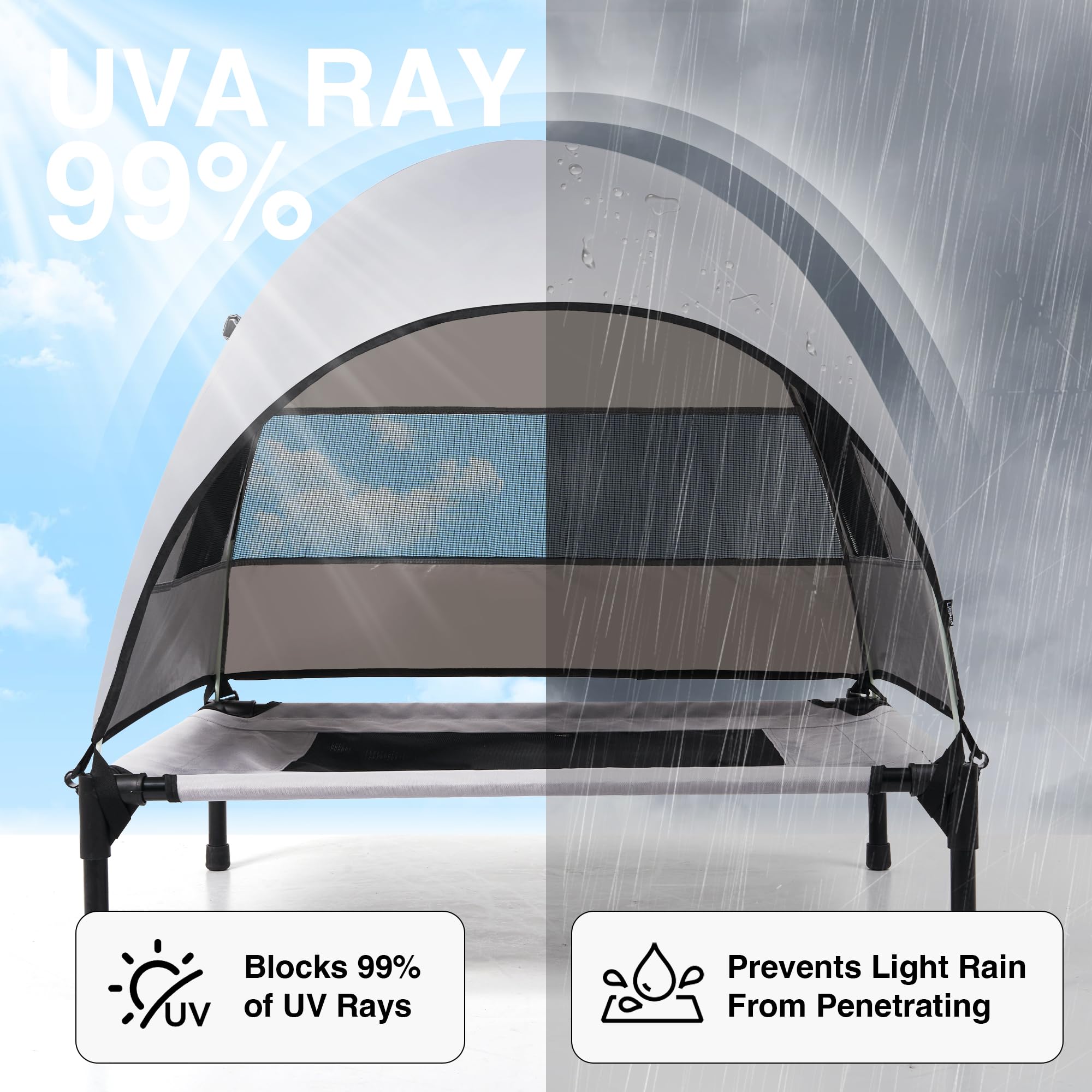 Aimease dog bed with removable shade shown in sunny setup