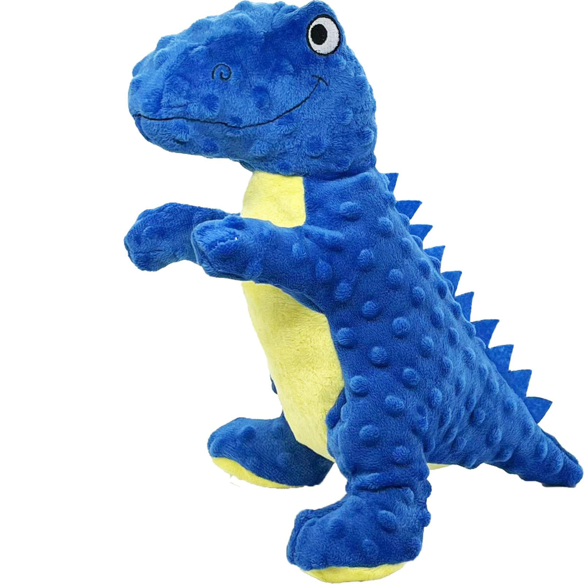 AIMETING dinosaur blue no-stuffing dog toy front view for durable chewer play