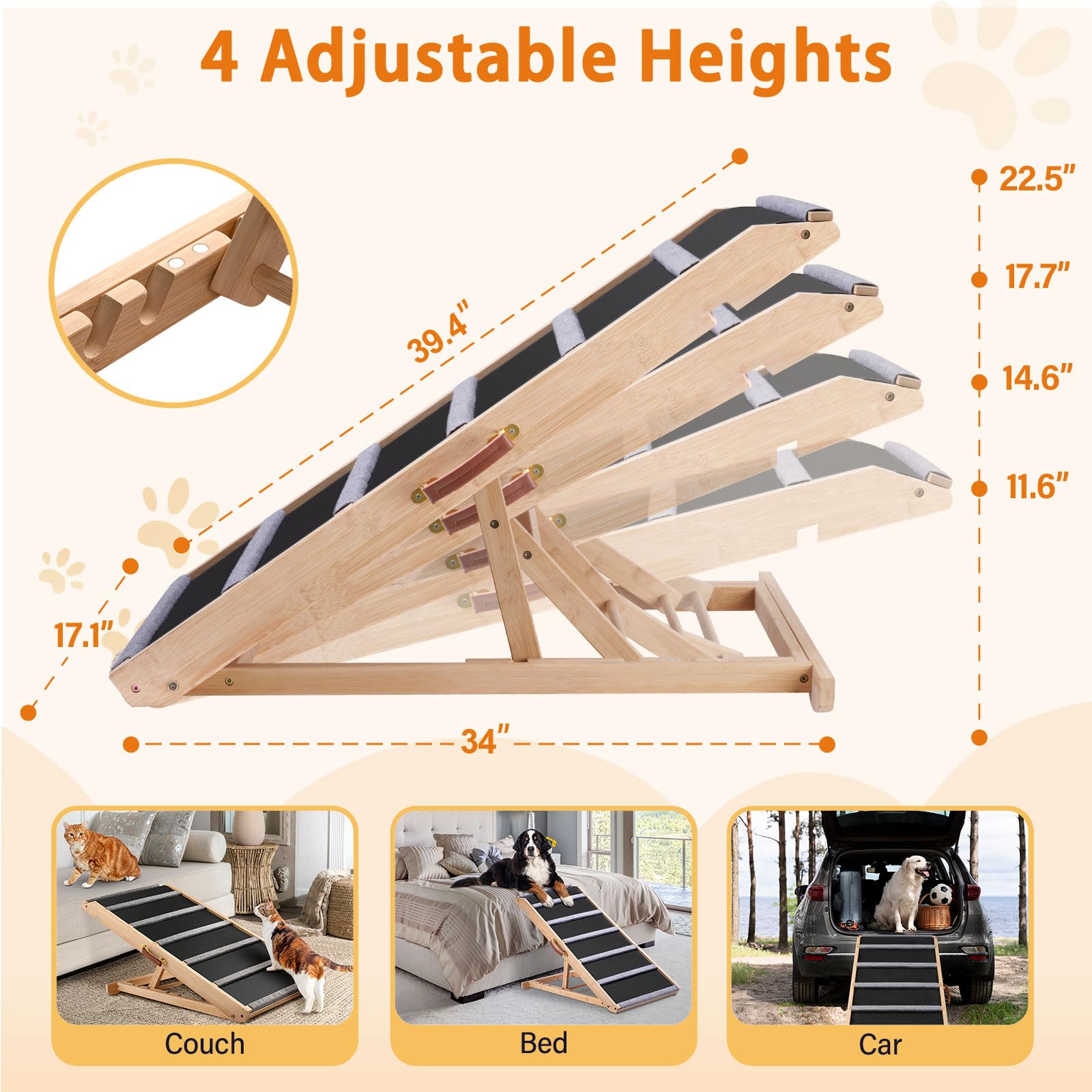 AIMSEAL dog ramp foldable design stores compactly and travels easily.