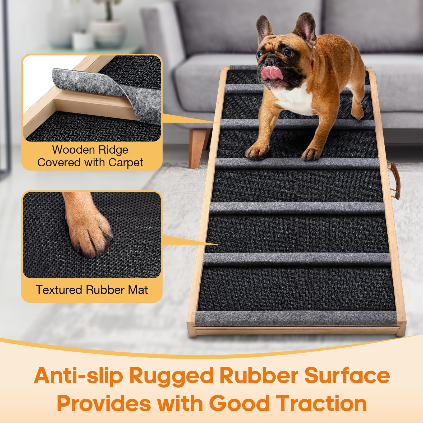 AIMSEAL dog ramp non-slip surface delivers reliable traction for safe upward steps.
