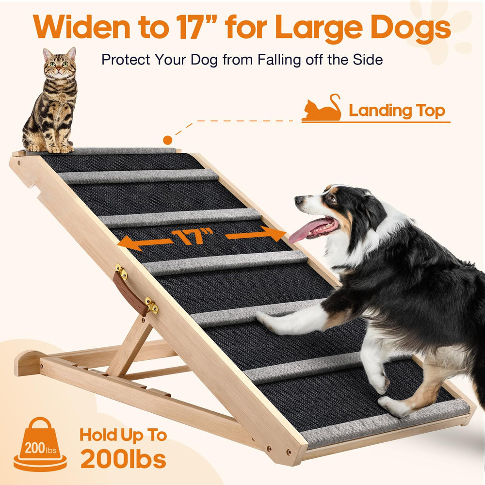 AIMSEAL dog ramp sturdy wood base stays steady during pet climbs.