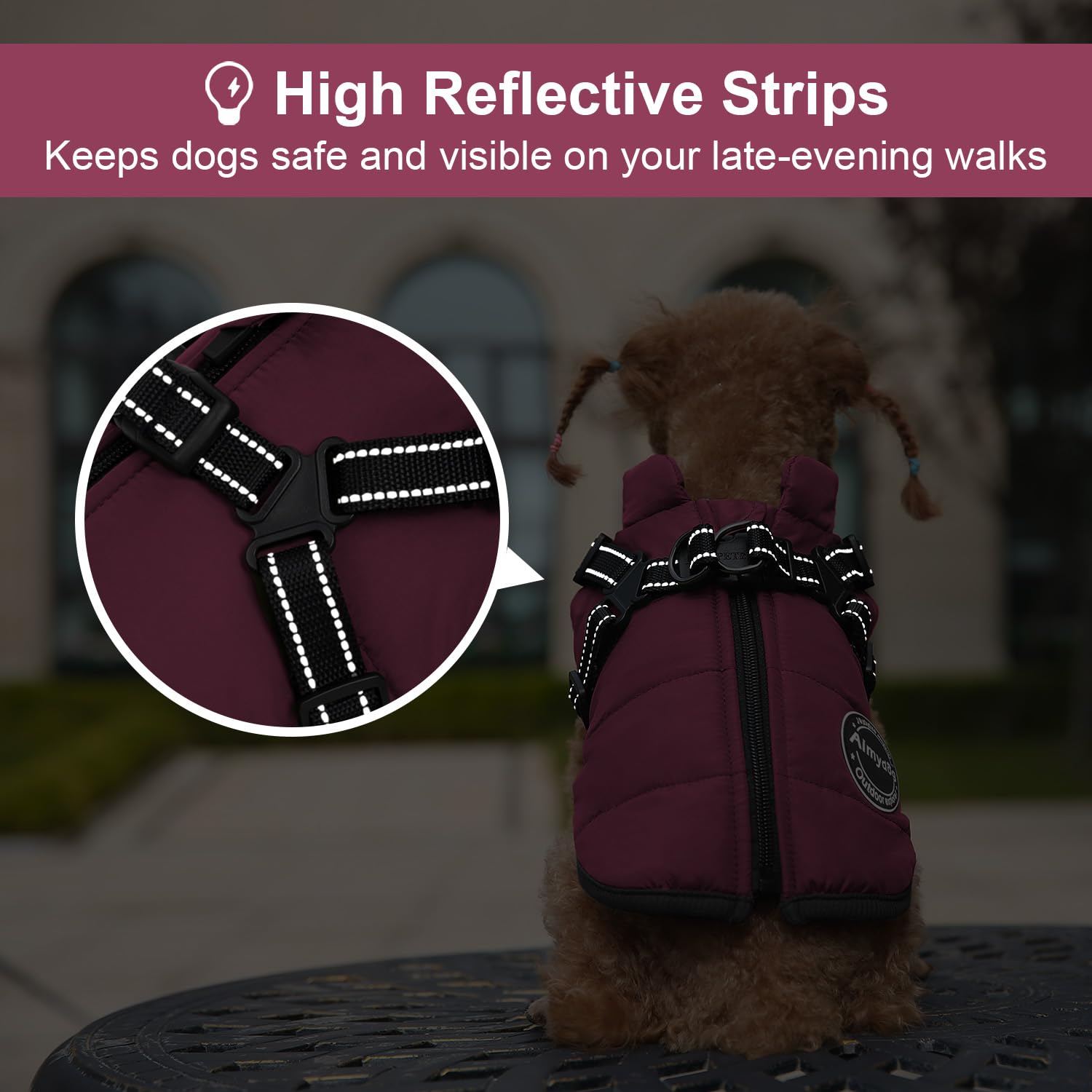 Aimydog Warm Dog Winter Coat easy-on zipper for quick, fuss-free wearing.
