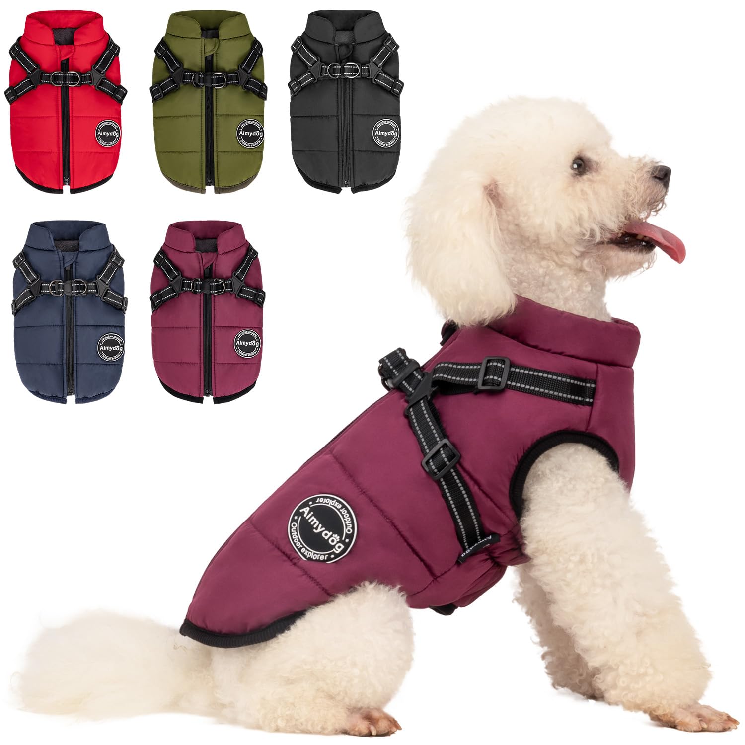 Aimydog Warm Dog Winter Coat front view showing chest coverage for cold walks.