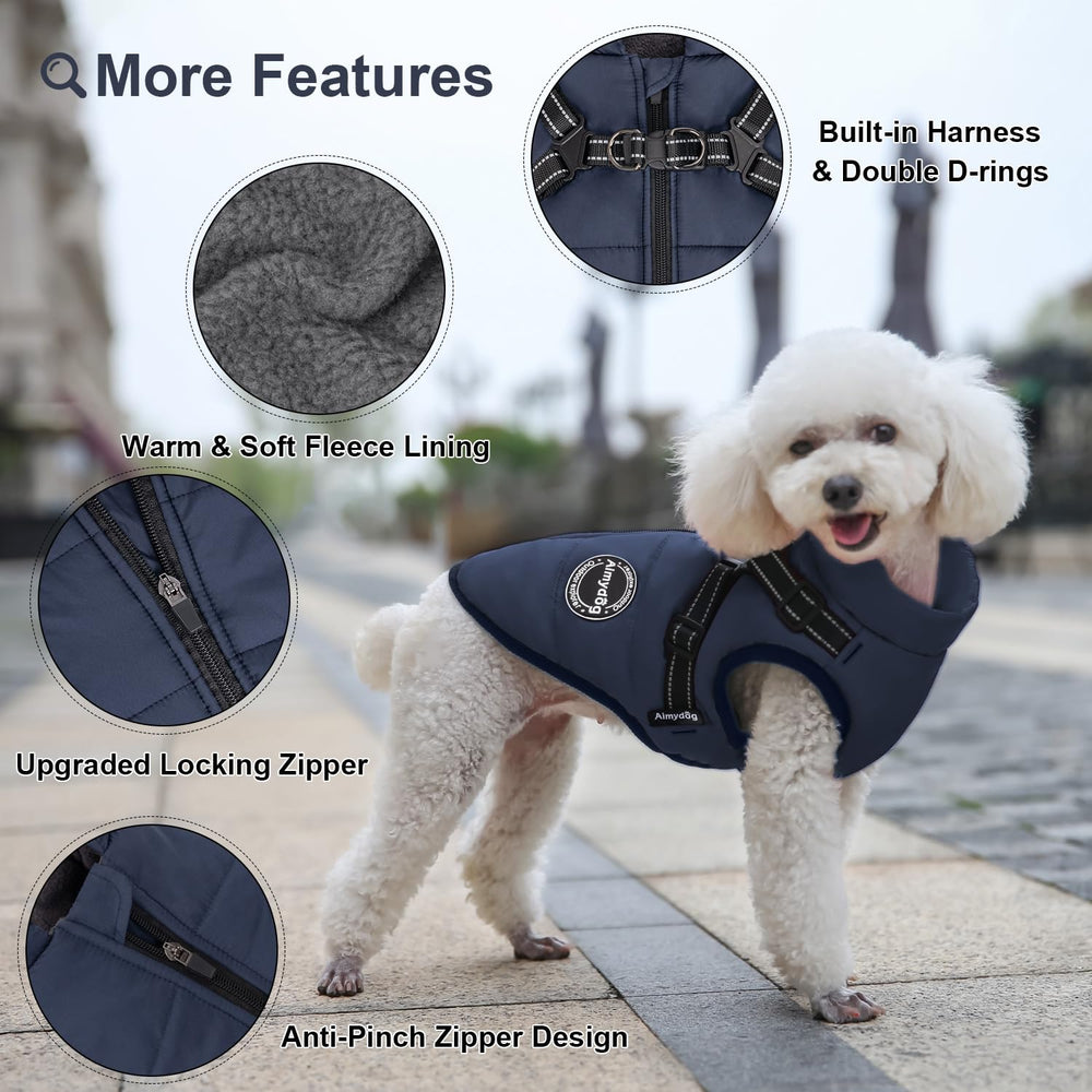 Aimydog warm dog winter coat with reflective strips enhances night visibility during walks.