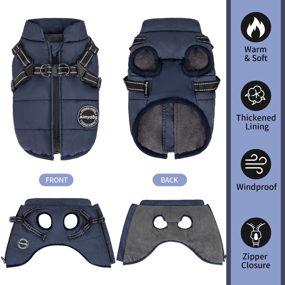 Aimydog waterproof windproof coat keeps rain or snow away while dogs explore outside.