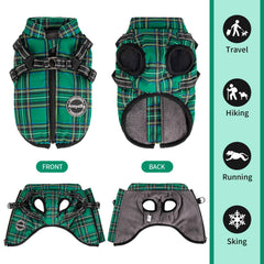 Aimydog waterproof dog coat in green provides snow resistance.