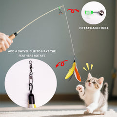 AINTE rotating feather clip-action shows dynamic motion triggering jumping and chasing.