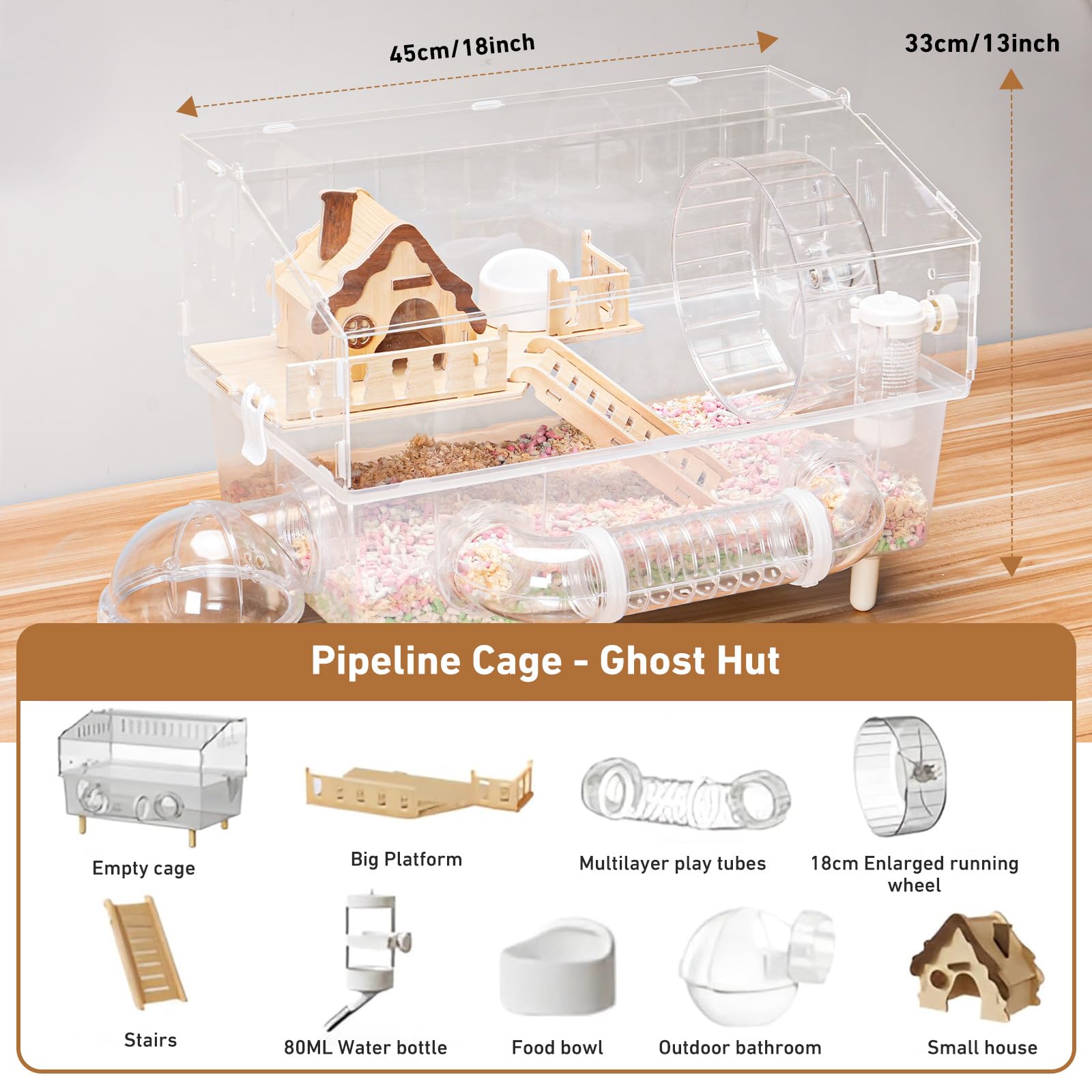 Aipawzz hamster cage complete accessories include house, platform, wheel, stairs, and bottle