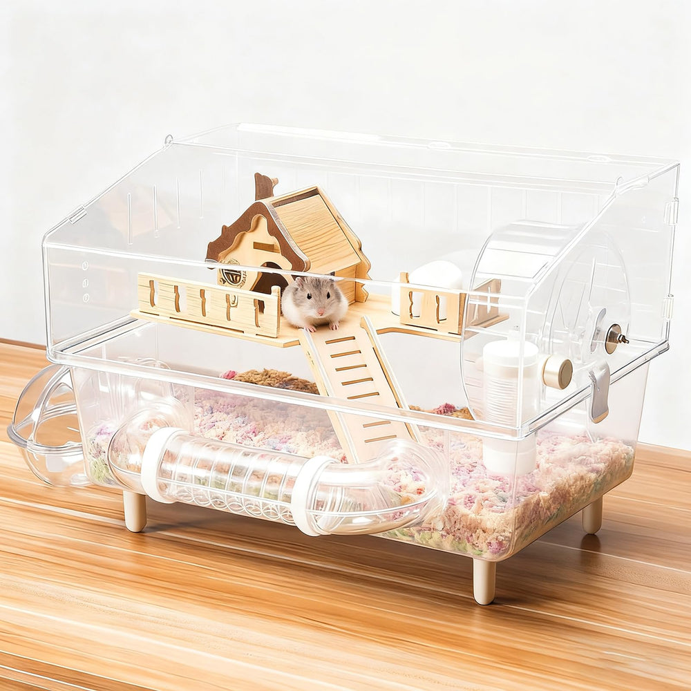 Aipawzz hamster cage transparent viewing shows 360° monitoring of your pet's activity