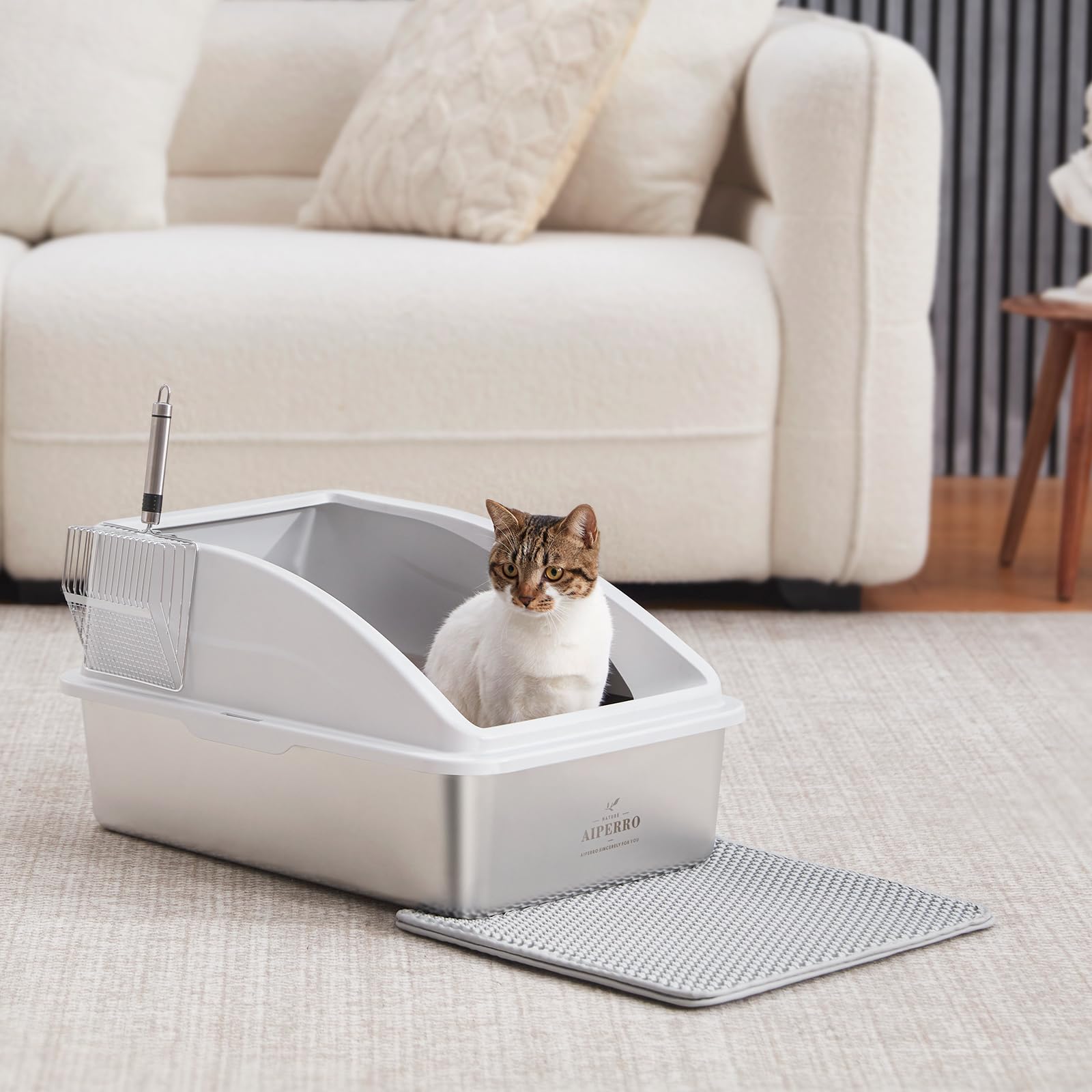 AIPERRO all in one litter box set with mat and scoop for convenience
