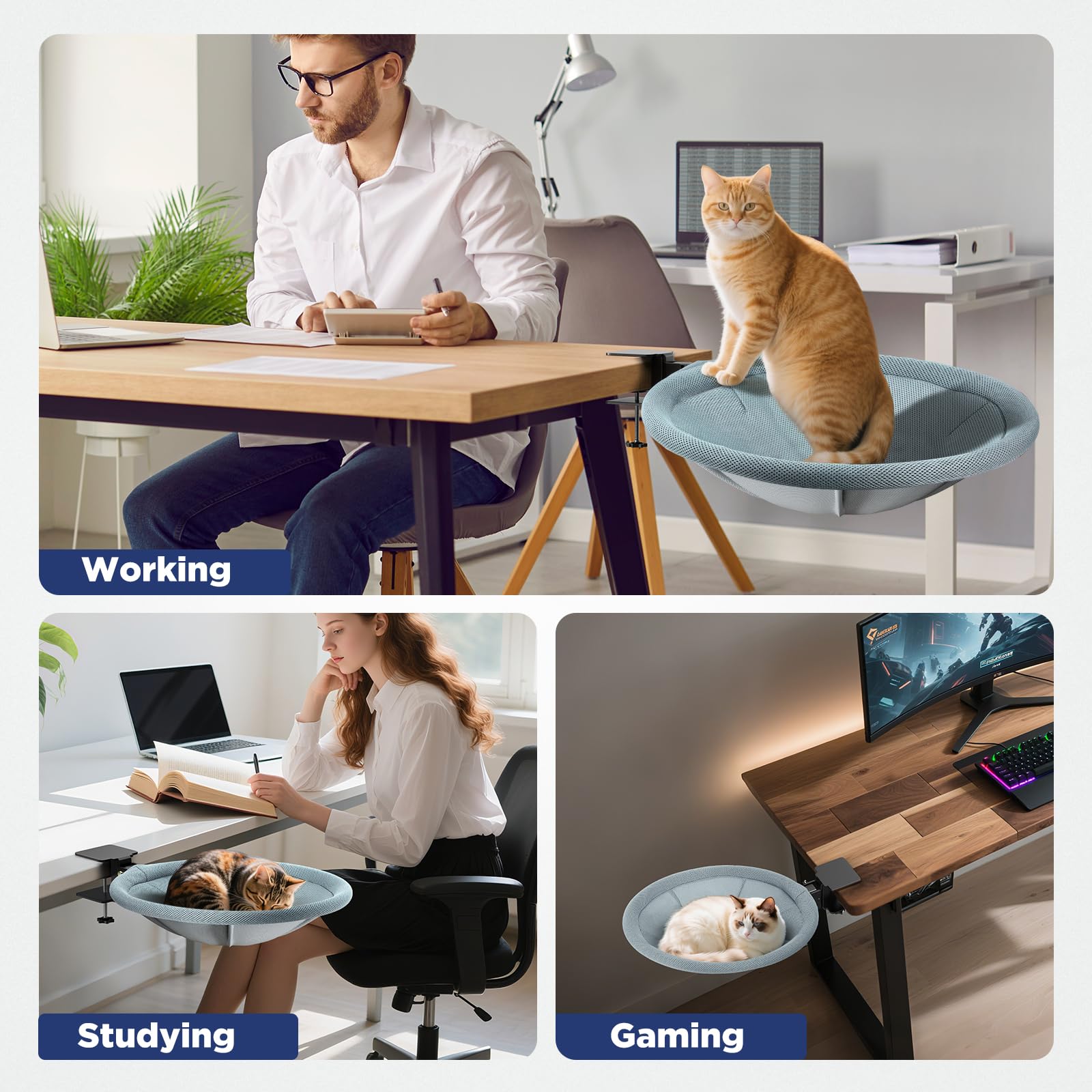AIPERRO foldable cat desk bed supports up to 45lbs for larger cats