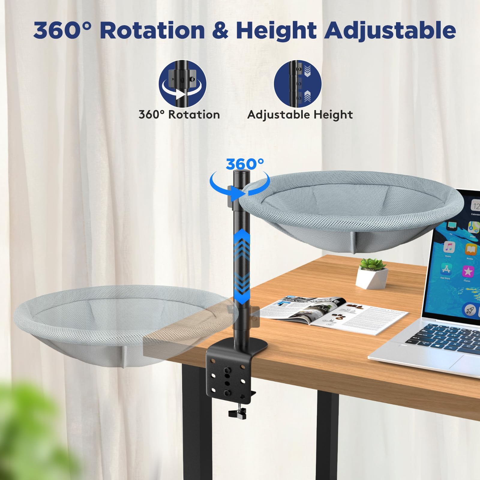 AIPERRO Cat Desk Bed 360 rotation view highlights flexible lounging right by your workspace