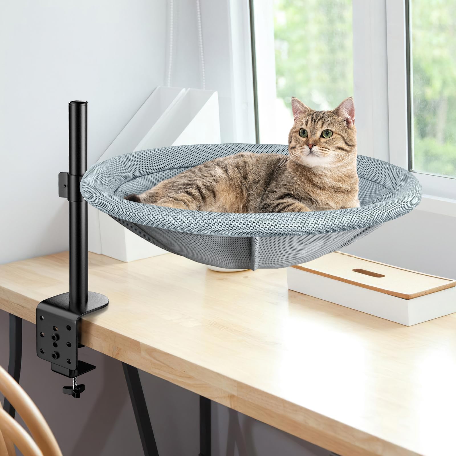 AIPERRO Cat Desk Bed attached to a desk demonstrates space-saving cat perch by your workstation