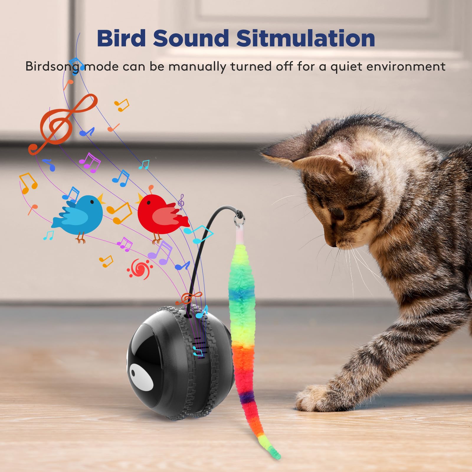 AIPERRO cat toy ball with bird sound excites hunting instincts during play.