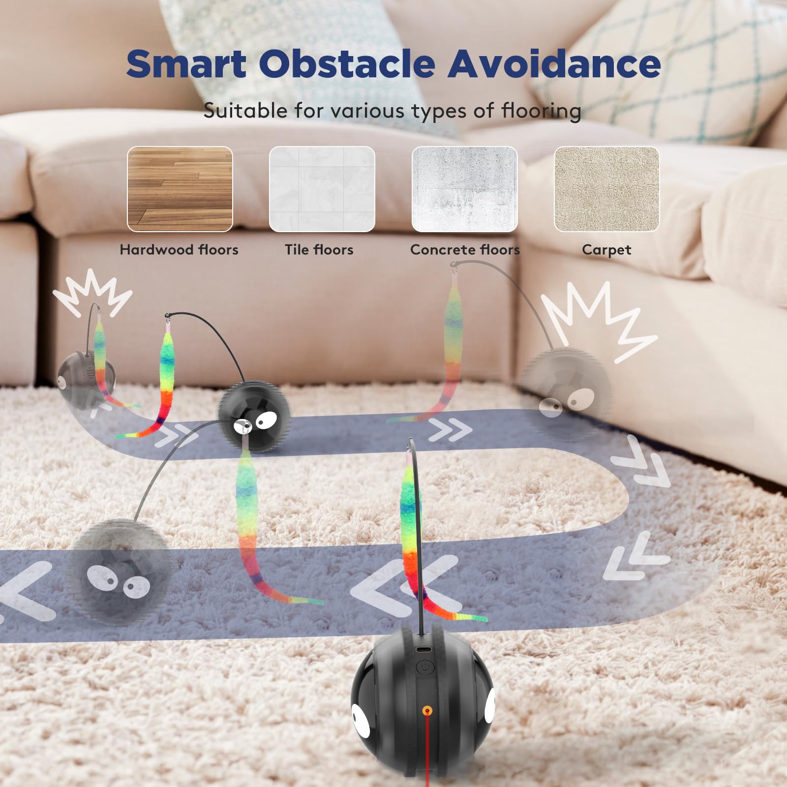 AIPERRO cat toy ball obstacle-avoidance helps prevent stuck moments.