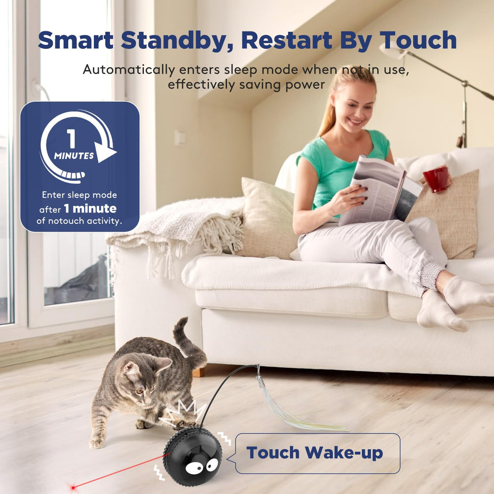 AIPERRO cat toy ball sleep mode conserves energy when idle.