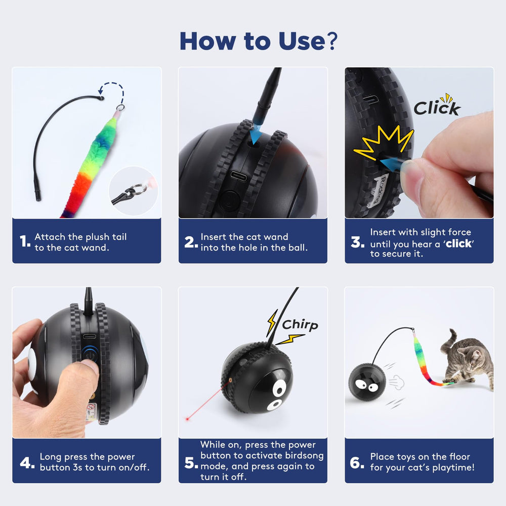 AIPERRO cat toy ball USB charging port ensures easy recharging.