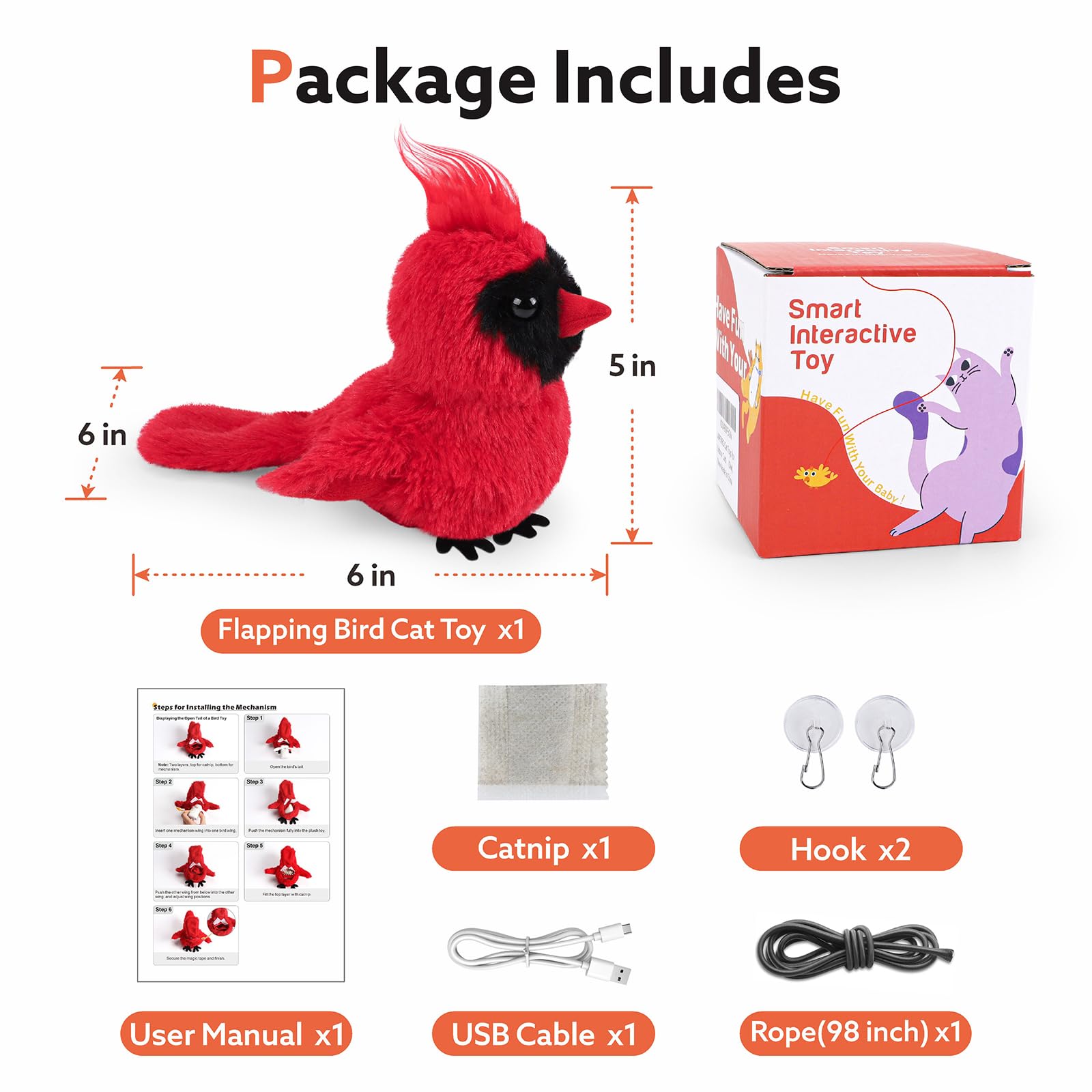 AIPERRO flapping cardinal toy USB rechargeable for uninterrupted play