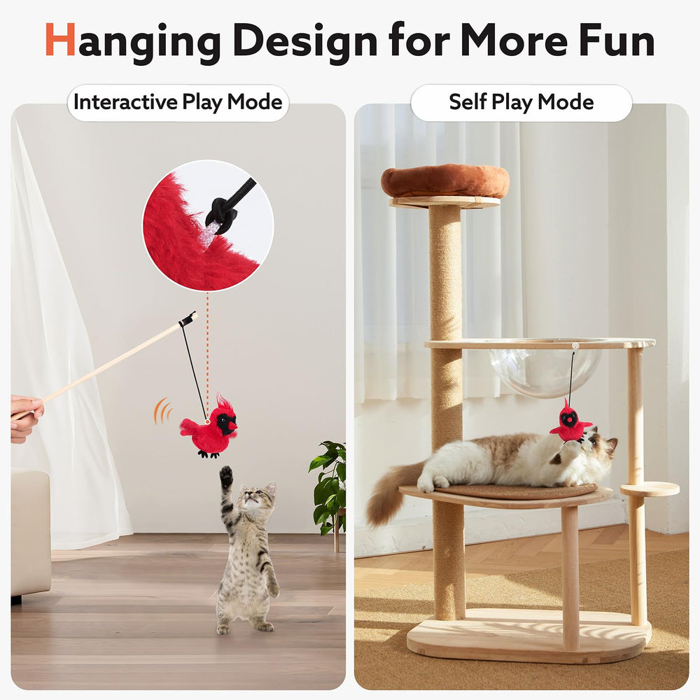 AIPERRO flapping cardinal toy attached to wand for interactive play