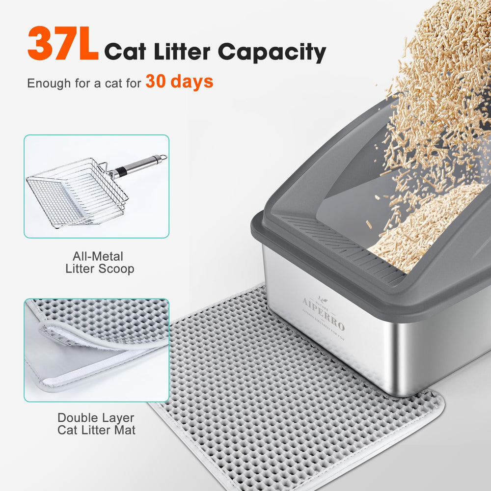 AIPERRO high-sides litter box showcases easy cleaning and spill prevention.