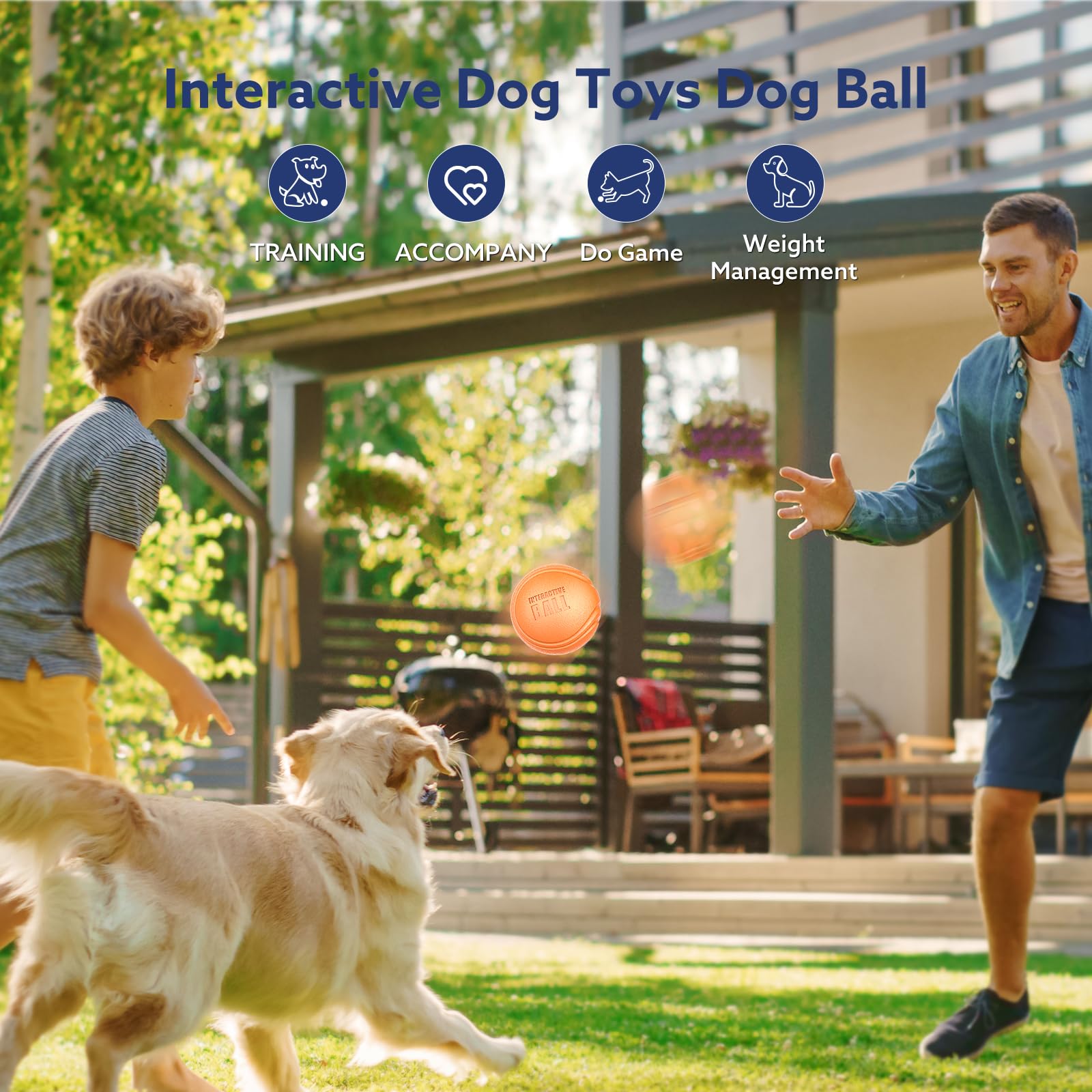 AIPERRO Interactive Dog Ball outdoor-play image showcases rugged design for yard adventures.