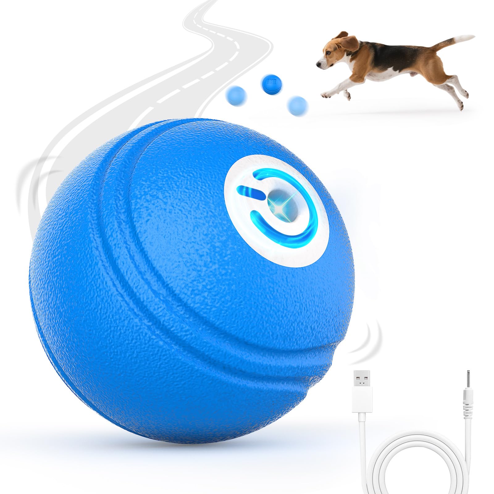 AIPERRO interactive dog toy ball in blue showing rotating action to boost playtime