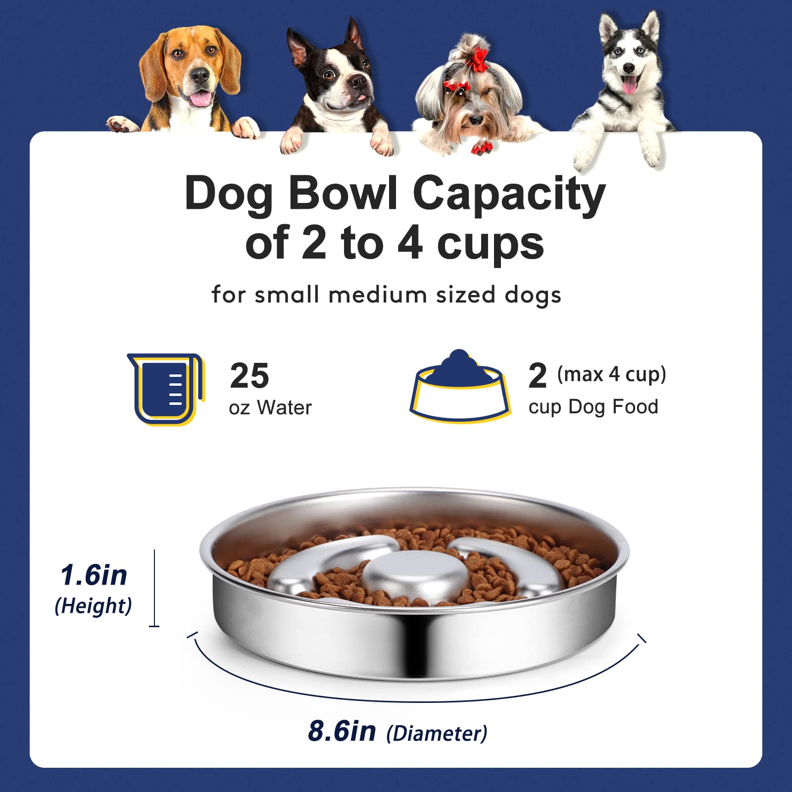 AIPERRO Slow Feeder Dog Bowl stainless steel 304 provides durable, rust-resistant longevity.