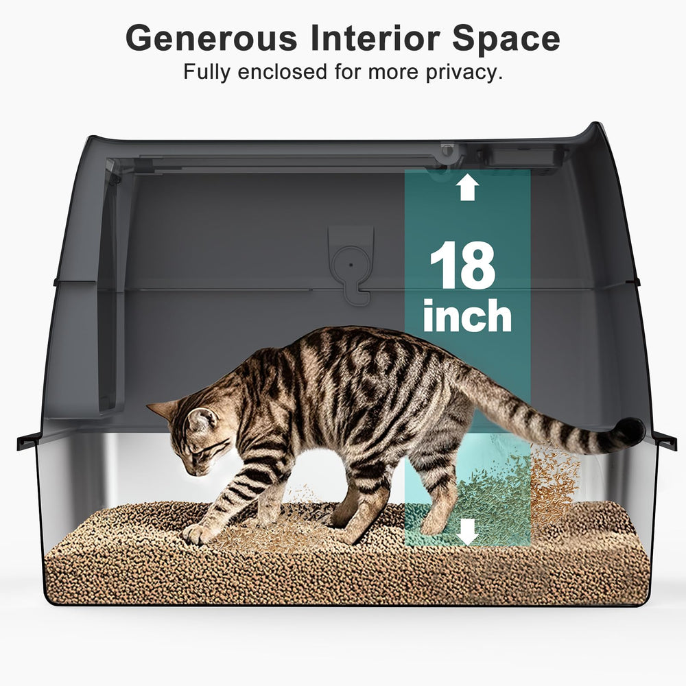 AIPERRO stainless-steel enclosed litter box, secure and clean.