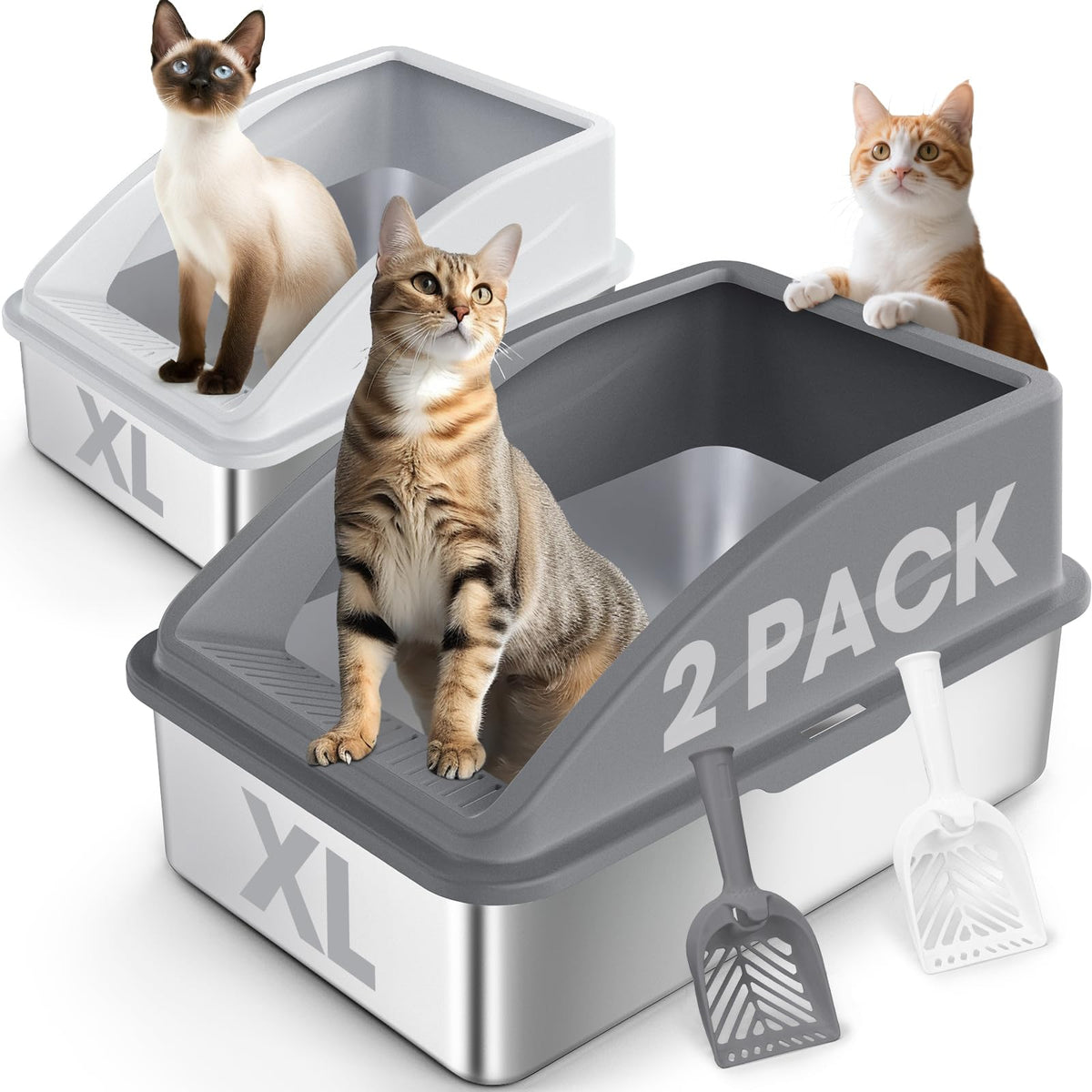 AIPERRO stainless steel litter box with lid keeps litter contained and pets private.