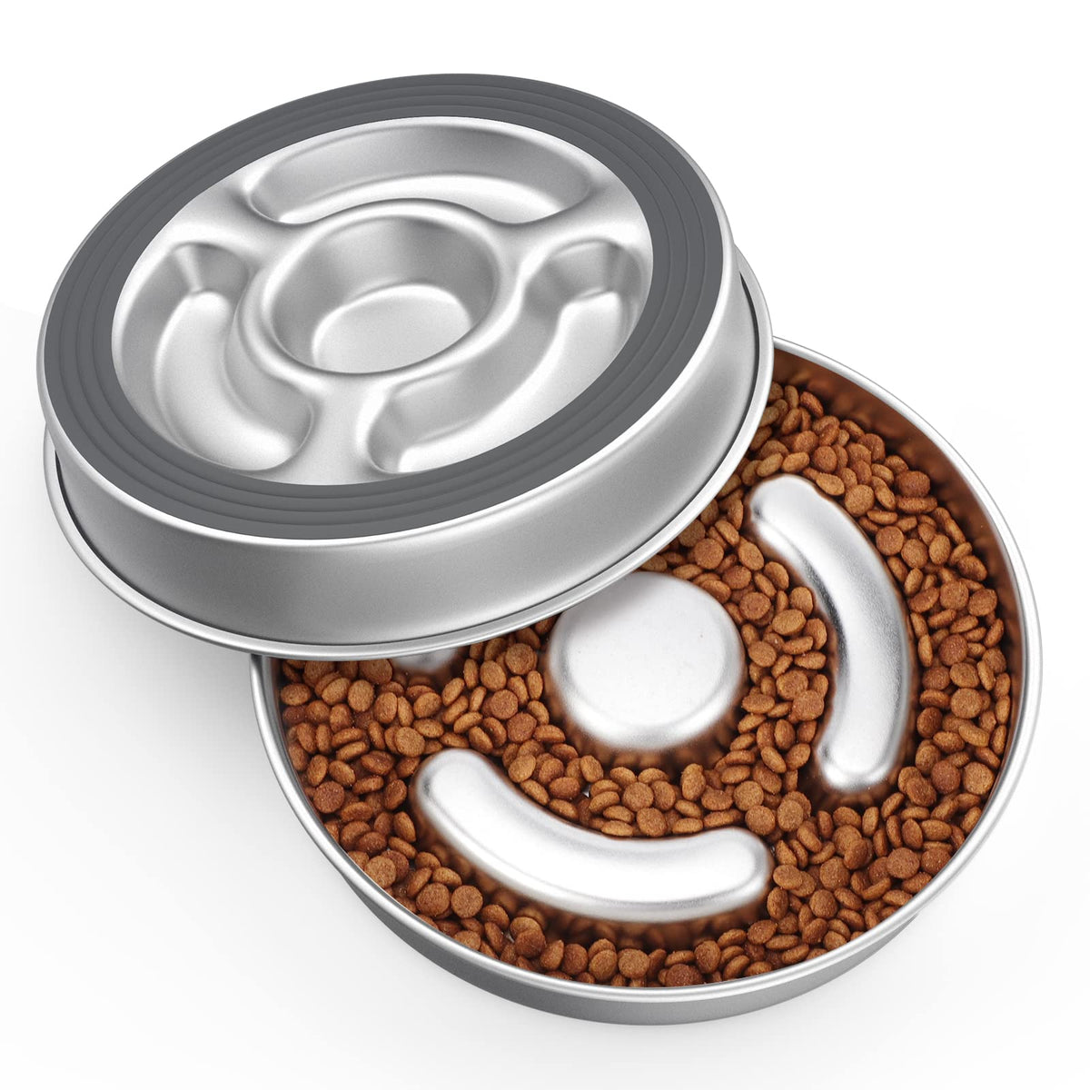 AIPERRO stainless steel slow feeder bowl close-up highlighting durable, easy-clean design.