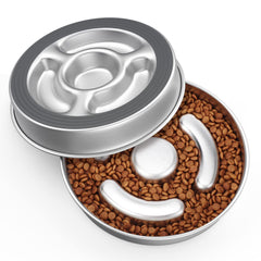 AIPERRO stainless steel slow feeder bowl close-up highlighting durable, easy-clean design.