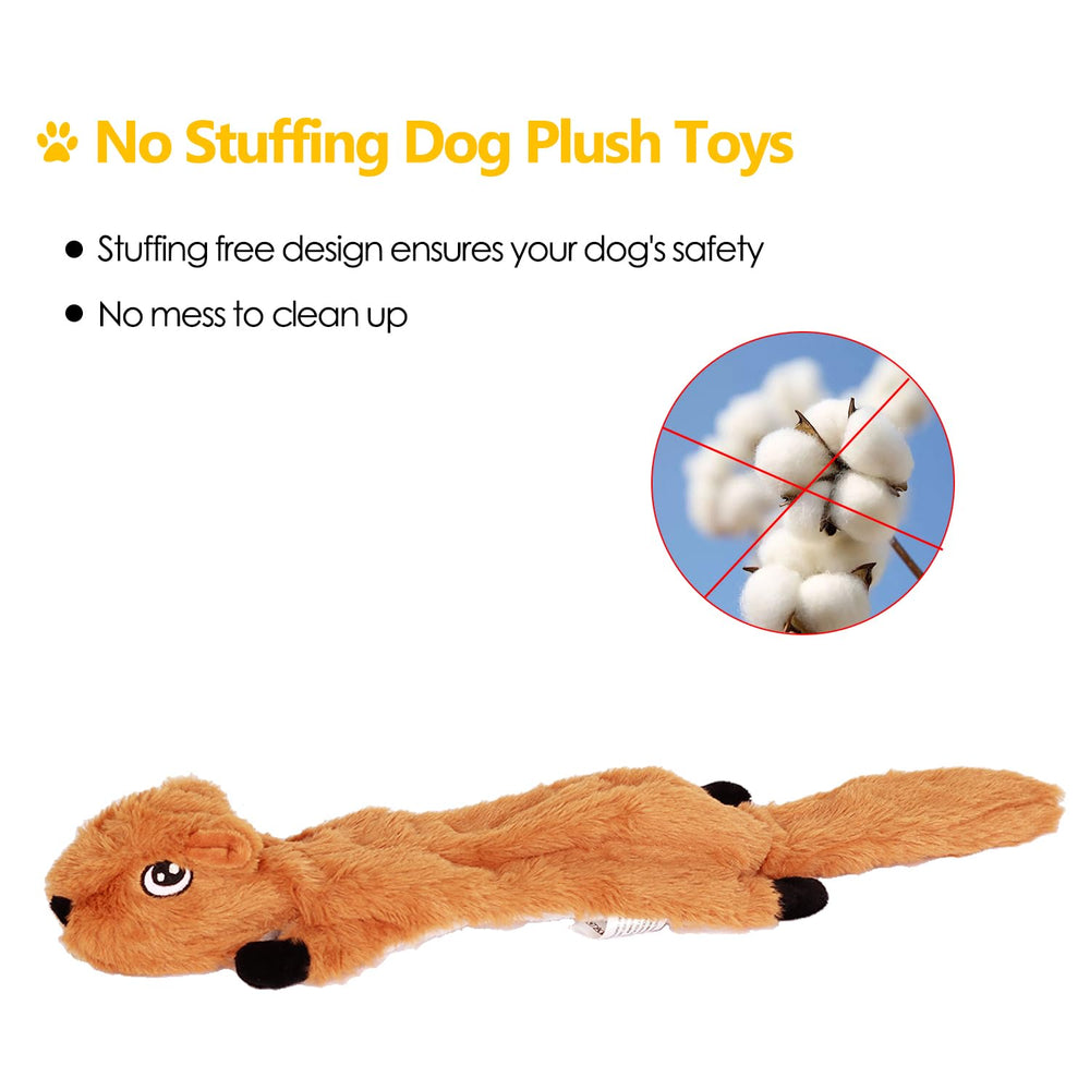 Aipper no-stuffing plush toy set features head and tail squeakers to stay engaging.