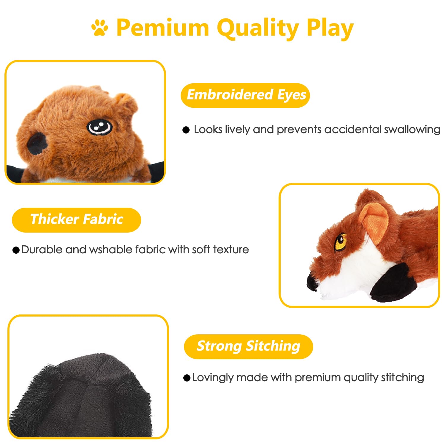 Aipper squirrel fox tiger lion squeaky toys sized for small to large dogs.