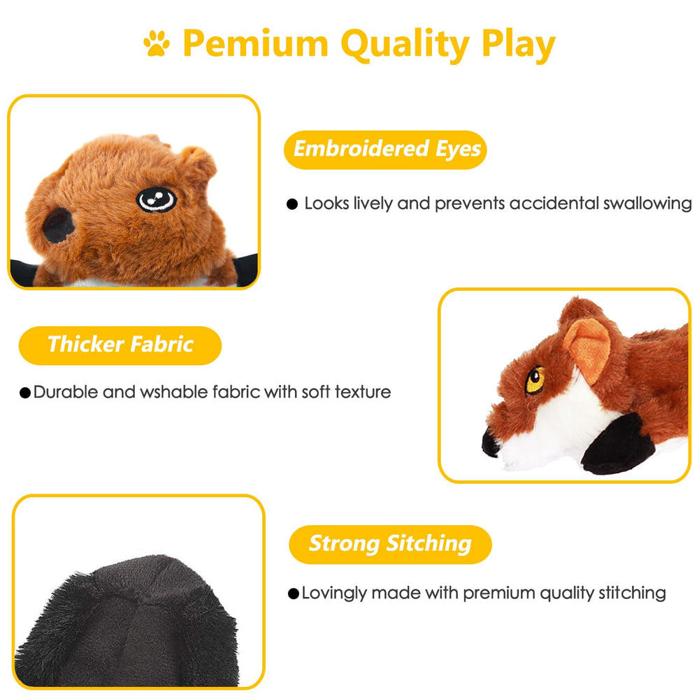 Aipper squirrel fox tiger lion squeaky toys sized for small to large dogs.