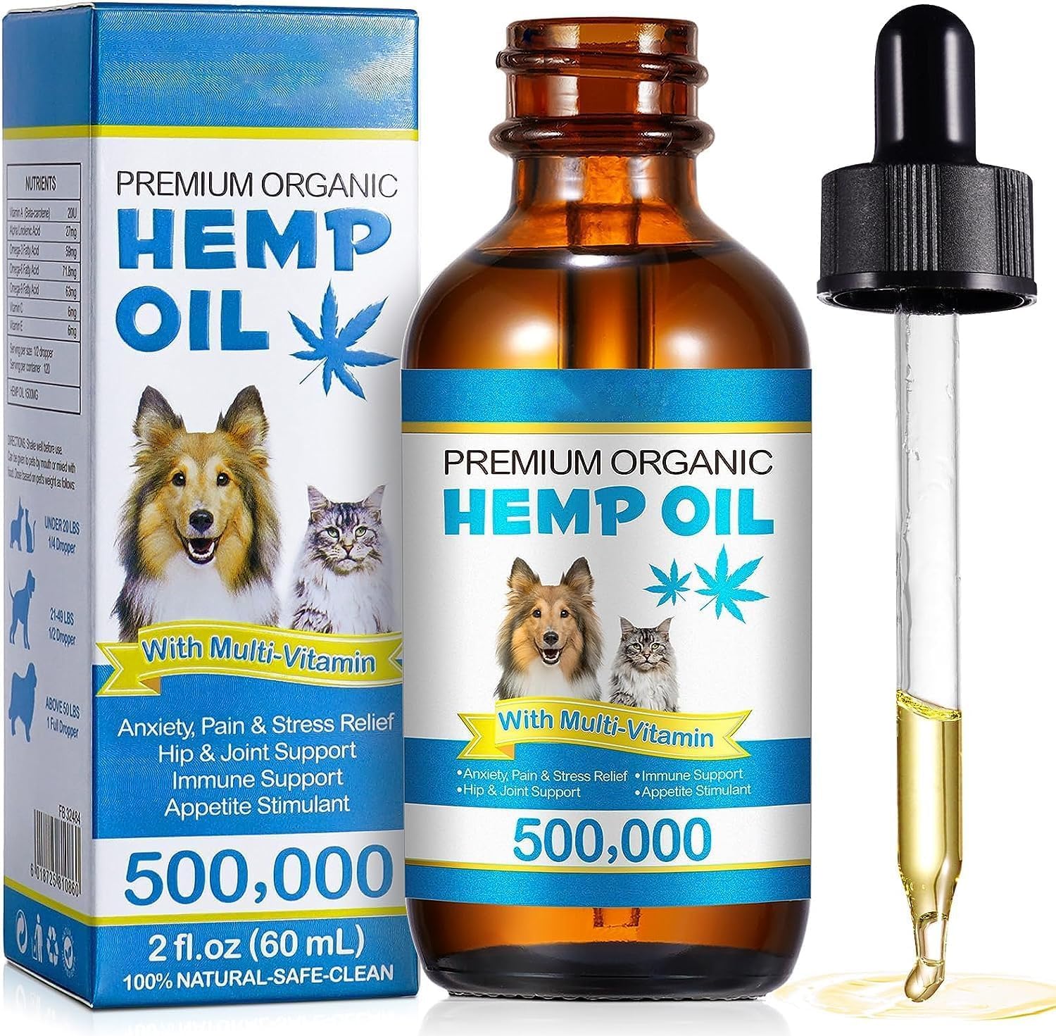 AIQIUSHA dog oil bottle closeup highlighting natural ingredients for calming support