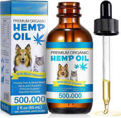 AIQIUSHA dog oil bottle closeup highlighting natural ingredients for calming support