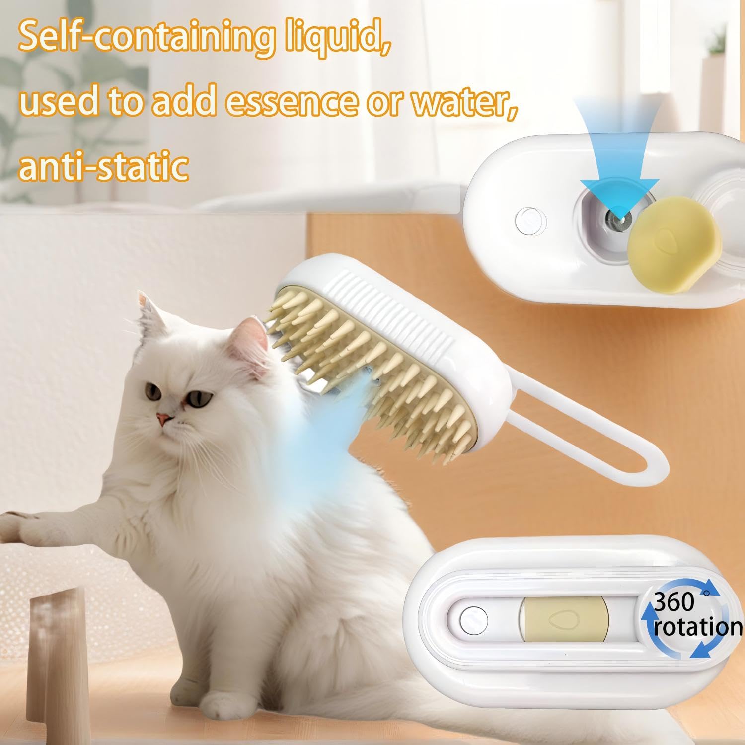 Airdminystion cat and dog hair brush shows spray function for clean fur